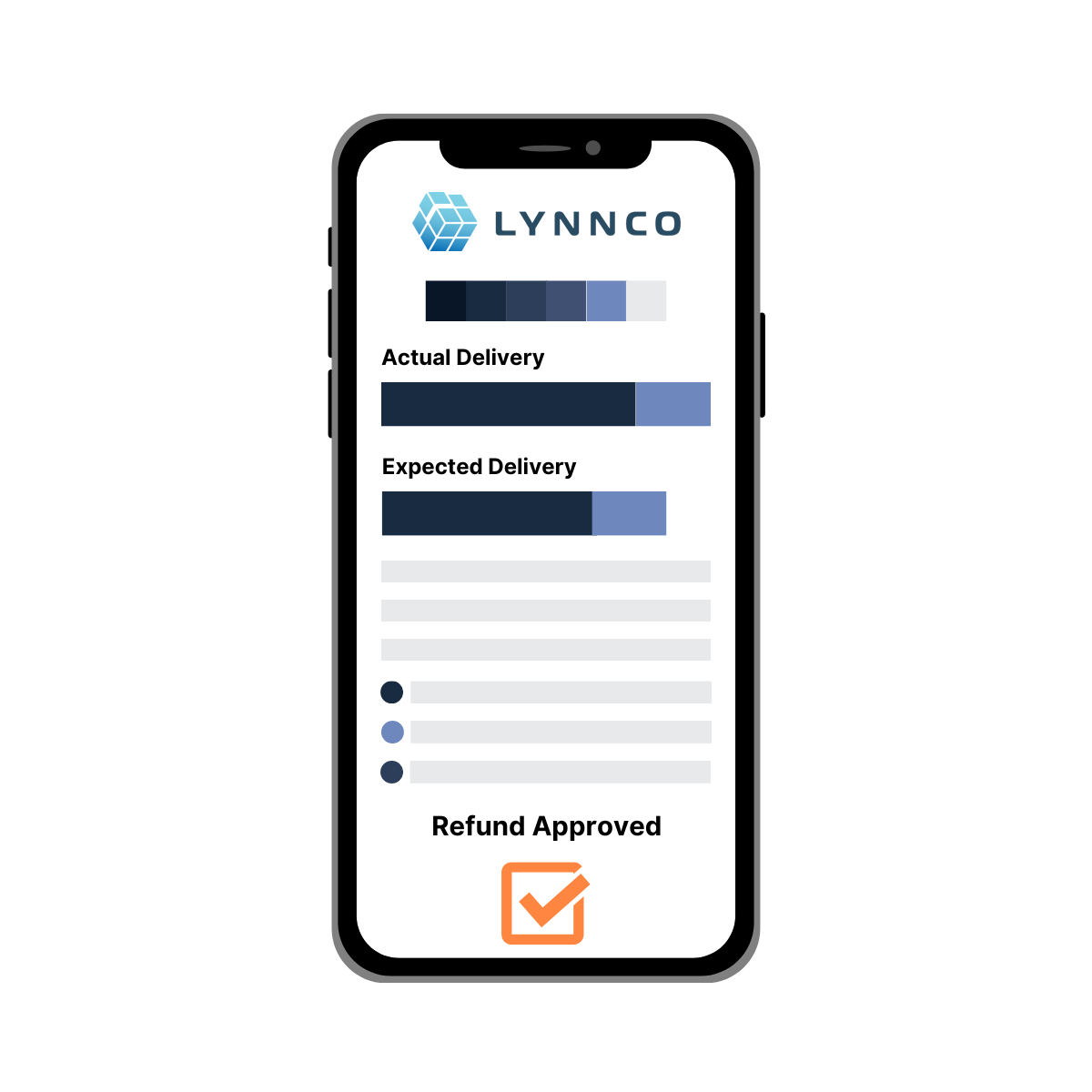 Photo of LynnCo software screenshot on a smartphone